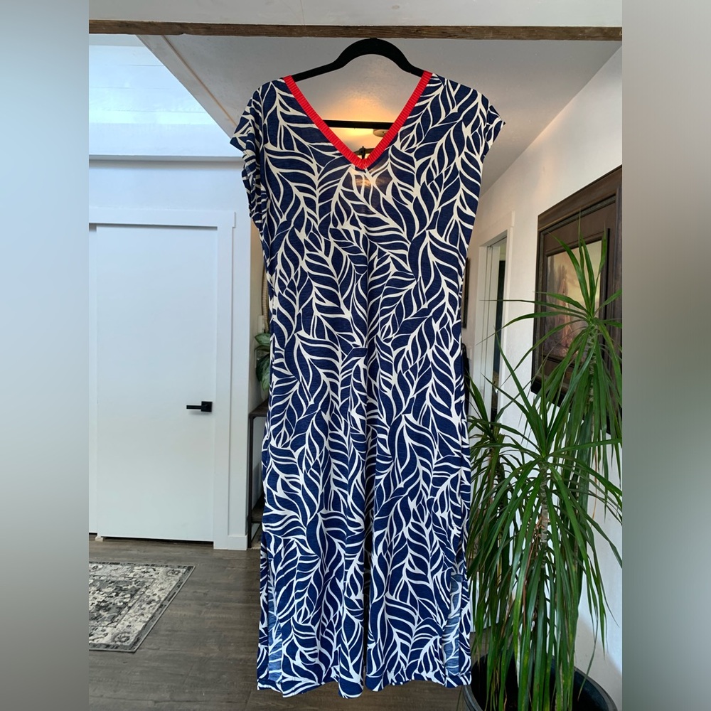 Vagalume V-back Low Neckline Blue Red Cap Sleeve MIDI Dress Women’s S Preloved